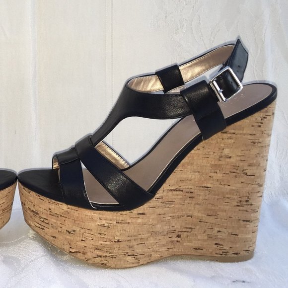 Forever 21 6 inch High Wedge Cork Platform Sandals Black Size 8 NWT - Picture 9 of 14